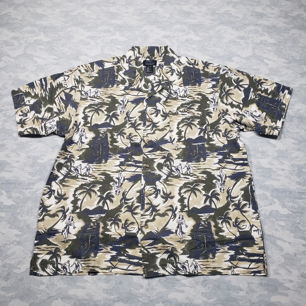 Pacific Coast Highway Hawaiian Shirt Mens Large Brown Hula Girl Print Short...